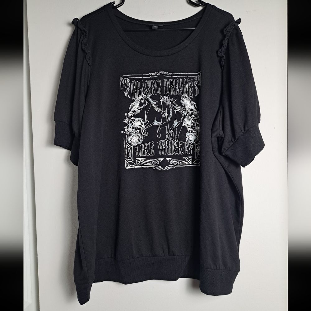Torrid knit shirt chasing dreams like whiskey horse novelty black rufflesize 3